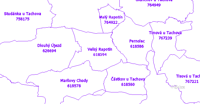 Katastrální mapa Velký Rapotín - přehledová mapa katastrálního území