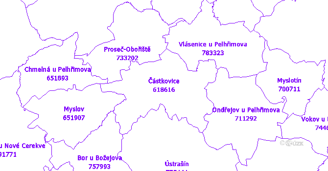 Katastrální mapa Částkovice - přehledová mapa katastrálního území