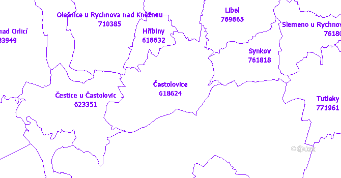 Katastrální mapa Častolovice - přehledová mapa katastrálního území