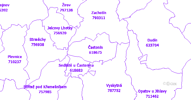 Katastrální mapa Častonín - přehledová mapa katastrálního území