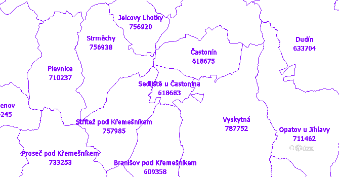 Katastrální mapa Sedliště u Častonína - přehledová mapa katastrálního území
