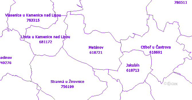 Katastrální mapa Metánov - přehledová mapa katastrálního území