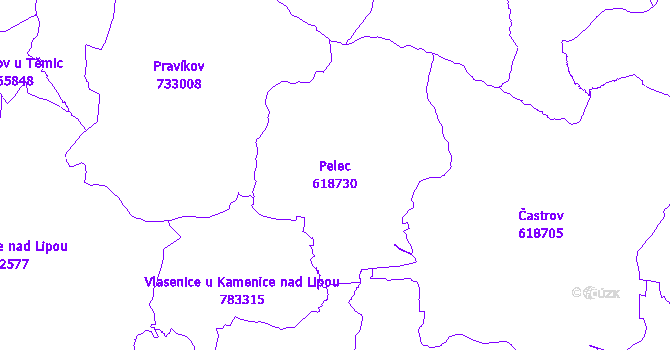 Katastrální mapa Pelec - přehledová mapa katastrálního území