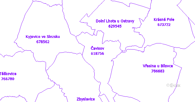 Katastrální mapa Čavisov - přehledová mapa katastrálního území