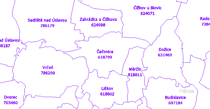 Katastrální mapa Čečovice - přehledová mapa katastrálního území