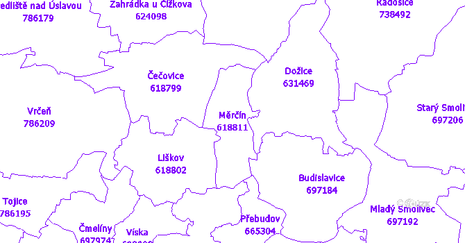 Katastrální mapa Měrčín