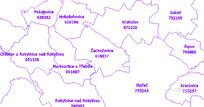Katastrální mapa Čechočovice - přehledová mapa katastrálního území