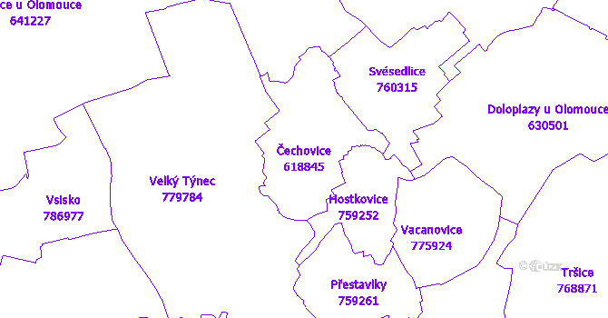 Katastrální mapa Čechovice - přehledová mapa katastrálního území