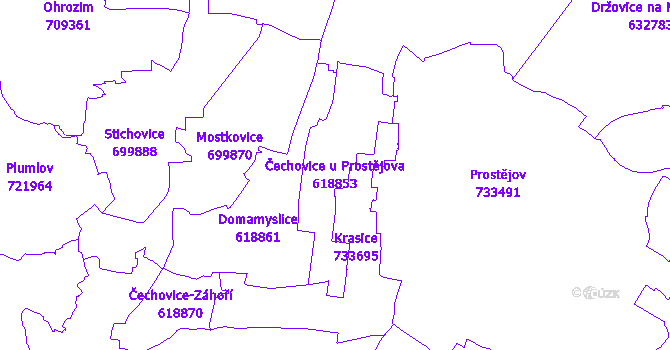 Katastrální mapa Čechovice u Prostějova - přehledová mapa katastrálního území