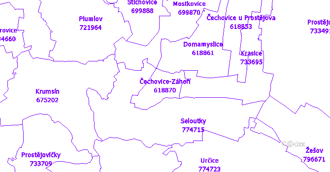 Katastrální mapa Čechovice-Záhoří - přehledová mapa katastrálního území