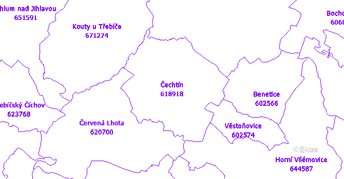 Katastrální mapa Čechtín - přehledová mapa katastrálního území