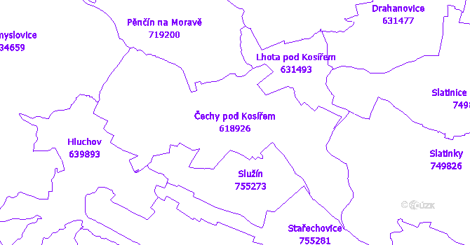 Katastrální mapa Čechy pod Kosířem - přehledová mapa katastrálního území