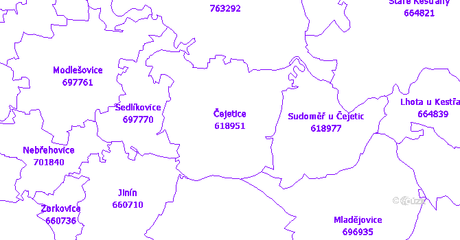 Katastrální mapa Čejetice - přehledová mapa katastrálního území
