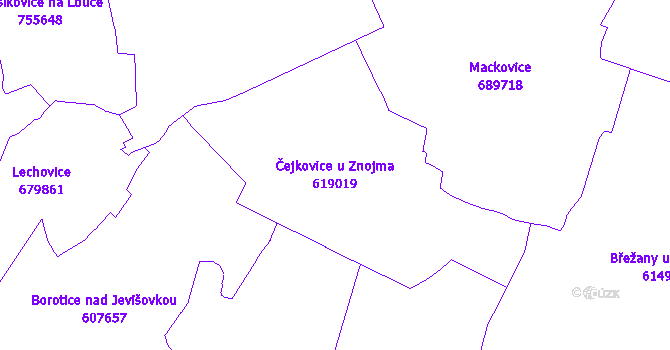 Katastrální mapa Čejkovice u Znojma - přehledová mapa katastrálního území