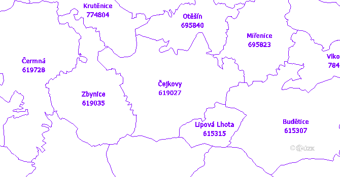 Katastrální mapa Čejkovy - přehledová mapa katastrálního území