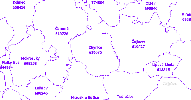 Katastrální mapa Zbynice