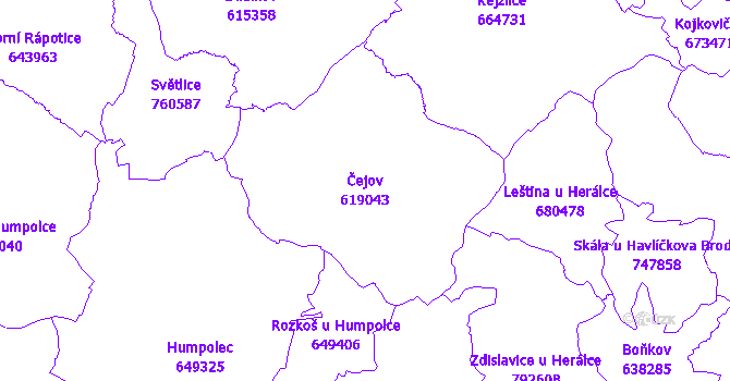 Katastrální mapa Čejov - přehledová mapa katastrálního území