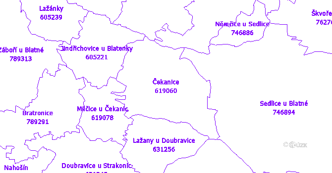 Katastrální mapa Čekanice - přehledová mapa katastrálního území