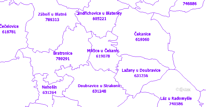 Katastrální mapa Milčice u Čekanic - přehledová mapa katastrálního území