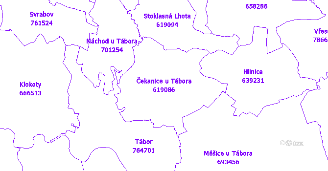 Katastrální mapa Čekanice u Tábora - přehledová mapa katastrálního území