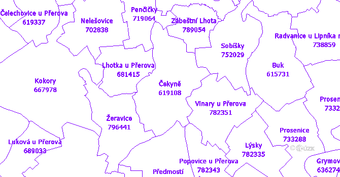 Katastrální mapa Čekyně