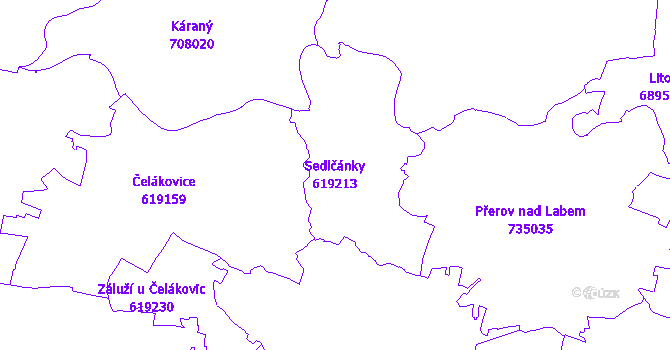 Katastrální mapa Sedlčánky - přehledová mapa katastrálního území
