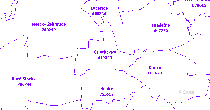 Katastrální mapa Čelechovice - přehledová mapa katastrálního území