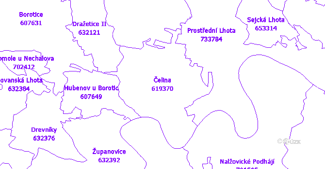 Katastrální mapa Čelina - přehledová mapa katastrálního území