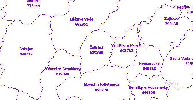 Katastrální mapa Čelistná - přehledová mapa katastrálního území