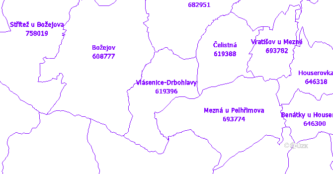 Katastrální mapa Vlásenice-Drbohlavy - přehledová mapa katastrálního území