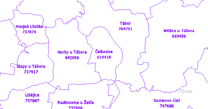 Katastrální mapa Čelkovice - přehledová mapa katastrálního území