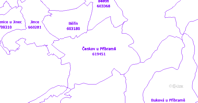 Katastrální mapa Čenkov u Příbramě - přehledová mapa katastrálního území