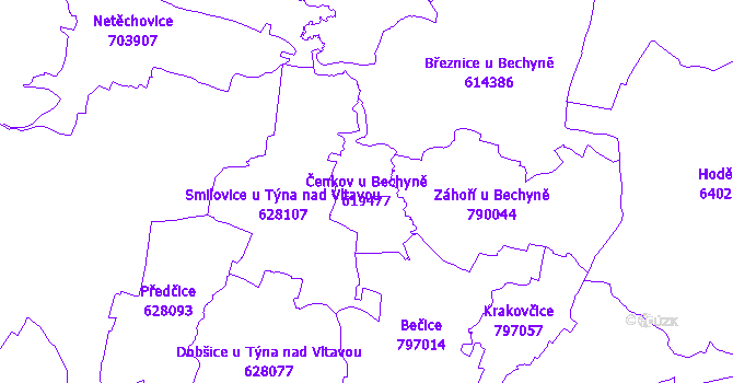 Katastrální mapa Čenkov u Bechyně - přehledová mapa katastrálního území