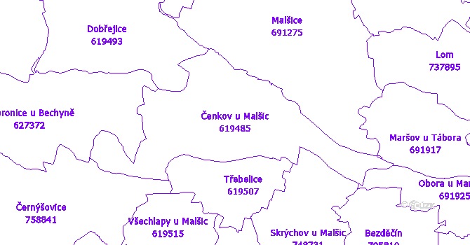 Katastrální mapa Čenkov u Malšic - přehledová mapa katastrálního území
