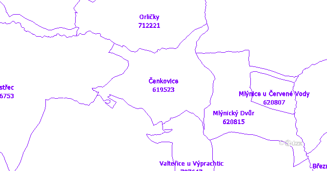 Katastrální mapa Čenkovice - přehledová mapa katastrálního území