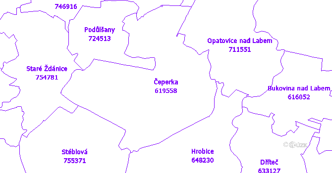 Katastrální mapa Čeperka - přehledová mapa katastrálního území