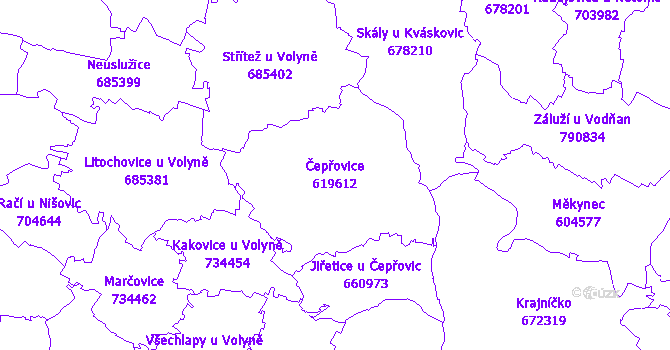 Katastrální mapa Čepřovice - přehledová mapa katastrálního území