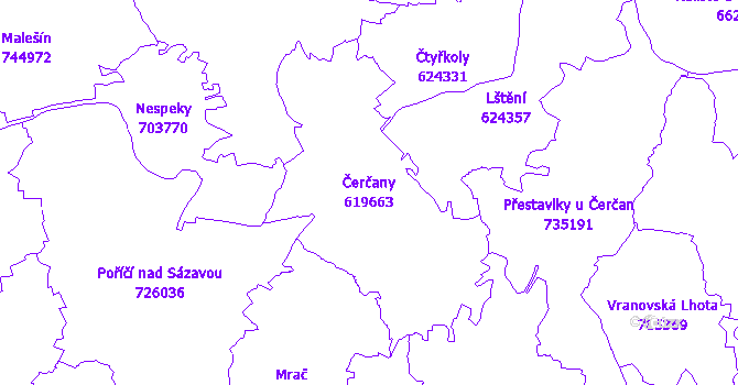 Katastrální mapa Čerčany - přehledová mapa katastrálního území