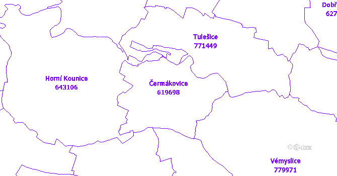 Katastrální mapa Čermákovice - přehledová mapa katastrálního území