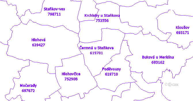 Katastrální mapa Čermná u Staňkova - přehledová mapa katastrálního území