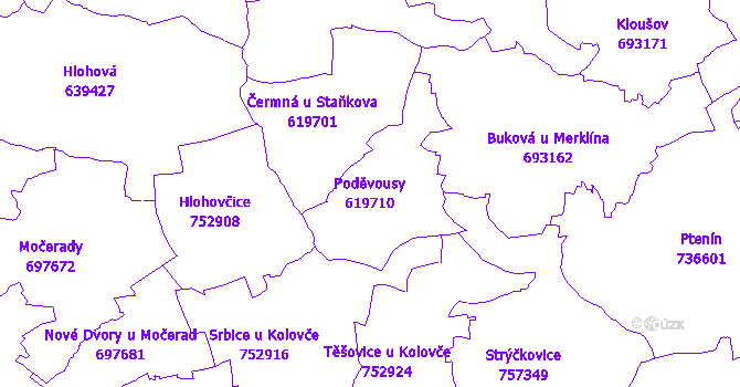 Katastrální mapa Poděvousy