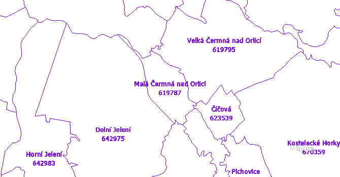 Katastrální mapa Malá Čermná nad Orlicí - přehledová mapa katastrálního území