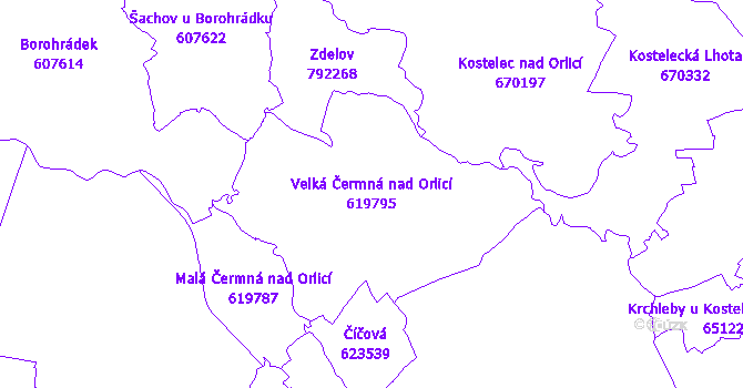 Katastrální mapa Velká Čermná nad Orlicí - přehledová mapa katastrálního území