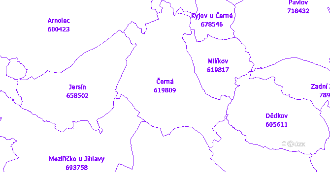 Katastrální mapa Černá - přehledová mapa katastrálního území