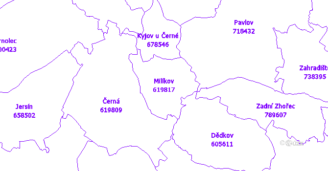 Katastrální mapa Milíkov - přehledová mapa katastrálního území