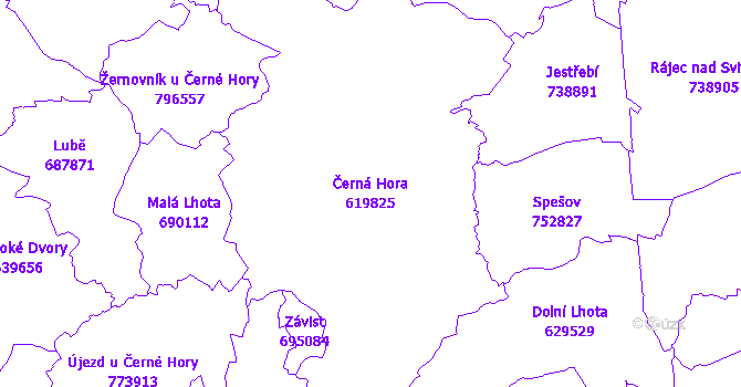Katastrální mapa Černá Hora - přehledová mapa katastrálního území