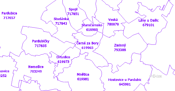 Katastrální mapa Černá za Bory - přehledová mapa katastrálního území