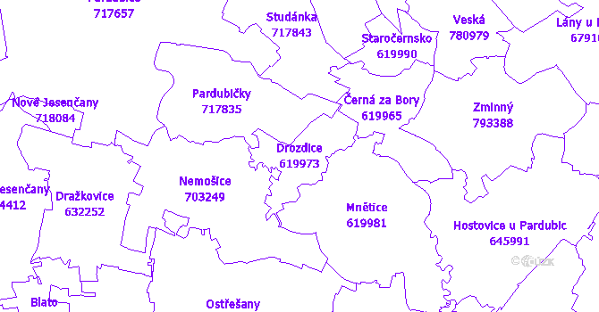 Katastrální mapa Drozdice - přehledová mapa katastrálního území