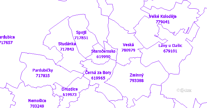 Katastrální mapa Staročernsko - přehledová mapa katastrálního území