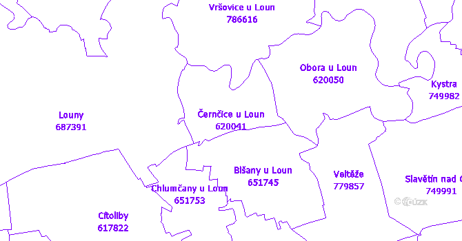 Katastrální mapa Černčice u Loun - přehledová mapa katastrálního území